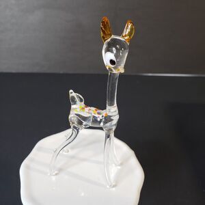 Beautiful MCM Vintage Clear Hand Blown Art Glass Bambi Deer Fawn Figurine 4"